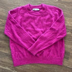 Zara Pink Textured Crewneck Sweater, Size M